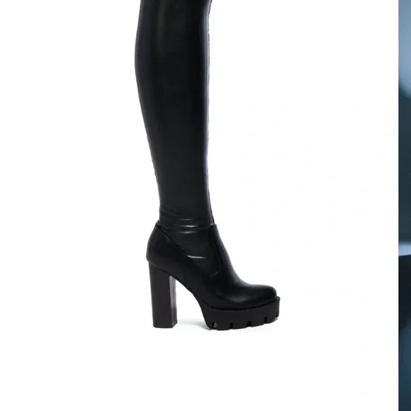 Women's Black Over-the-Knee Platform Boots with High Block Heel Also in brown! - Picture 2 of 2